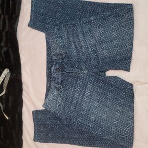 HOT in HOLLYWOOD Women's Boyfriend Crop Blue Jeans w/White X Pattern-EUC-Sz 2